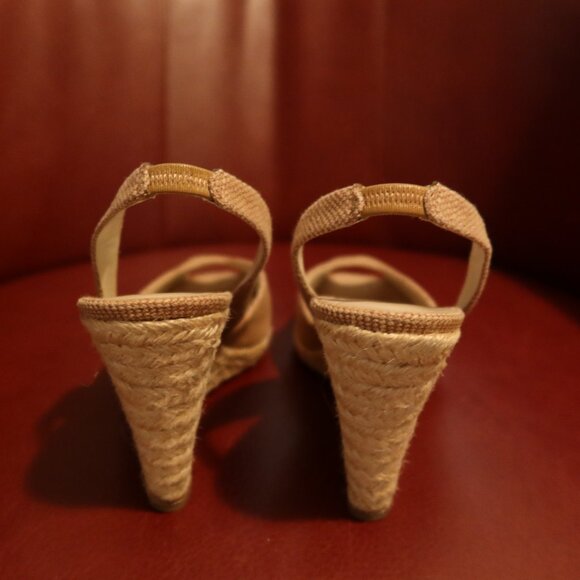 $250 Michael Kors Vivian Washed Canvas peep toe sandals espadrilles beige 6.5 M - Picture 7 of 13